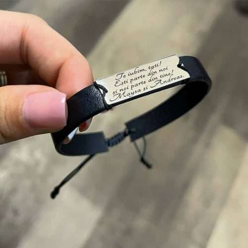 Brățara tablita pe piele neagra 1 cm