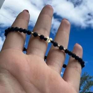 Brățara inima 7 mm ,baza onix si 4 bile