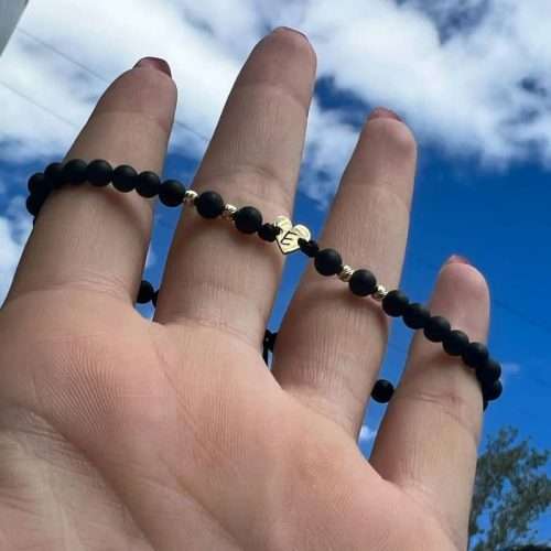 Brățara inima 7 mm ,baza onix si 4 bile