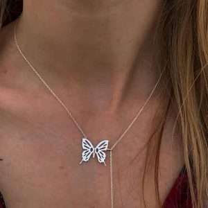 Lănțișor fluture de 17 mm și perla curgătoare