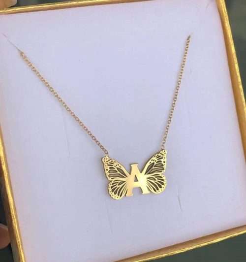 Lănțișor fluture și inițială 20 mm