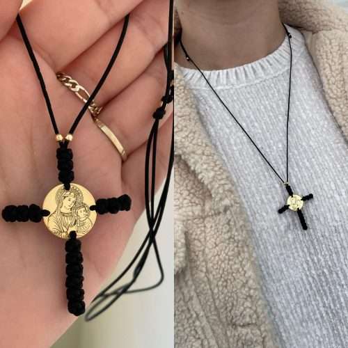Lanț șnur ,cruce din Metanie ,Bănuț 15 mm și 4 bile